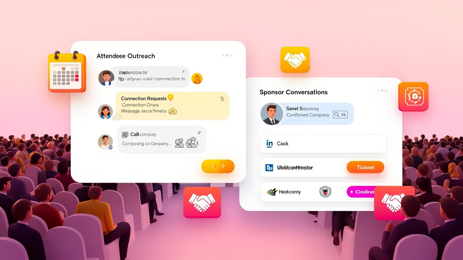 Event marketing dashboard showing attendee outreach and sponsor conversations for B2B conferences